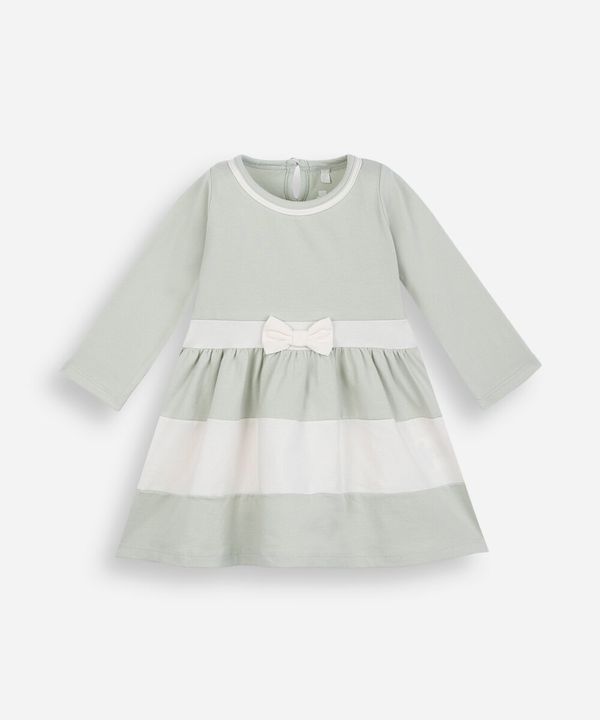 vestido curto infantil com recortes manga longa verde 9-12