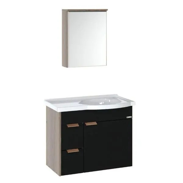 Kit Gabinete Para Banheiro A J Rorato Suspenso Capri Preto 55,4cm (MP)