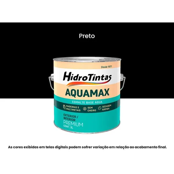 Tinta Esmalte Sintético Hidrotintas À Base D’Água 3L Aquamax Preto (MP)