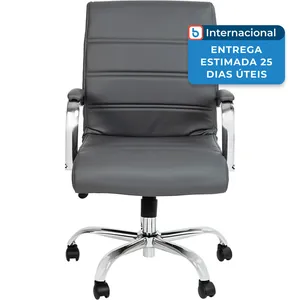 Cadeira De Escritório De Couro Com Encosto Médio Flash Cinza Cromado A-MBI