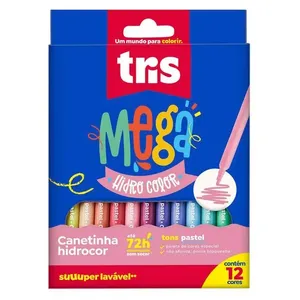 Caneta Hidrocor Tris Ponta Fina Mega Hidro Color Tons Pastel 12 Cores - 688176