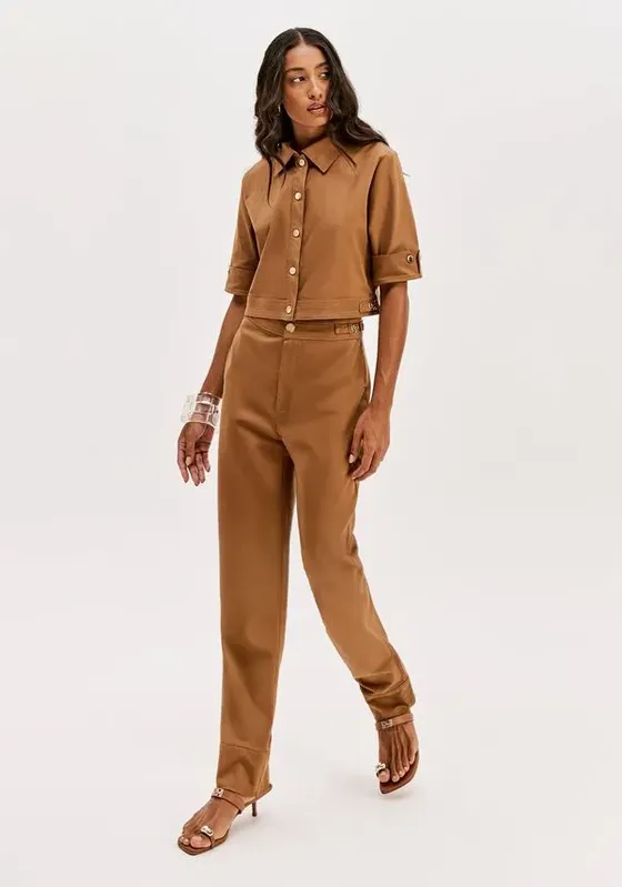 Calça Carrot Cintura Alta Marrom GG