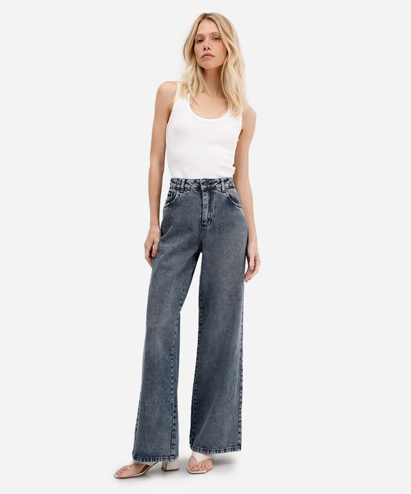 calça wide leg feminina jeans sawary azul 36