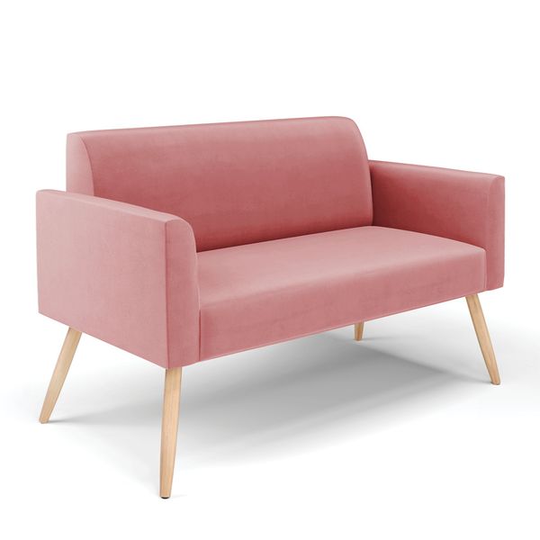Sofá Namoradeira Pés Palito Natural Marisa Suede Rosê D03 - D'Rossi