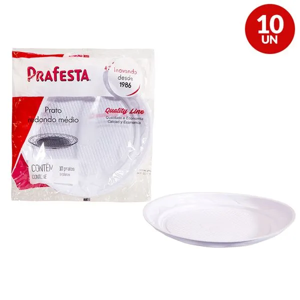 Prato Redondo Médio Branco 18cm 10 Unidades 8092 - Prafesta