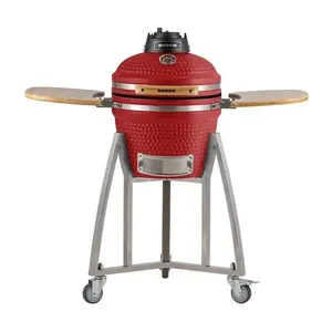 Churrasqueira Kamado Pequeno Rasco Vermelho C/ Grelha Aço Inox, Suporte E Mesas. Ideal P/ 5 Pessoas Vermelho
