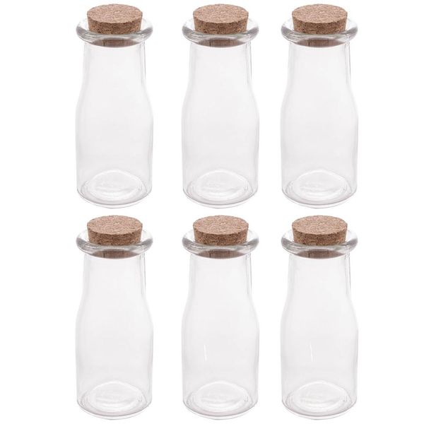 Kit 6 Porta Temperos de Vidro 200ml com Tampa de Rolha Lyor para Decorar e Guardar Especiarias