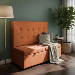 Canto Alemão Recamier Bau + Painel Madri 160cm Veludo Terracota - Inova Decor