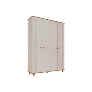 Guarda Roupa Infantil c/ 4 Portas (2 Ripadas) Cupcake Off White/Nature - Permóbili Baby