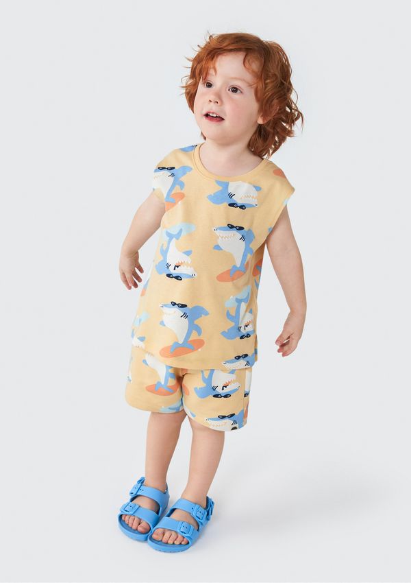 Shorts de Moletom Infantil Menino Toddler Estampado - Laranja 003