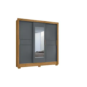 Guarda Roupa Casal Bahamas em MDP 3 Portas 2 Gavetas com Espelho Freijo / Cinza