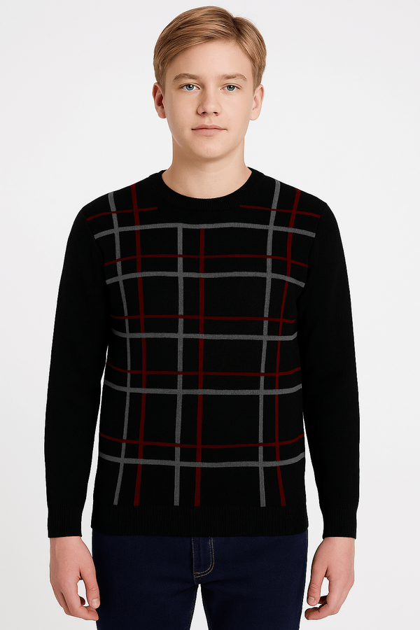 Blusão Tricot Juvenil Para Menino - PRETO/GRAFITE/VERMELHO 10