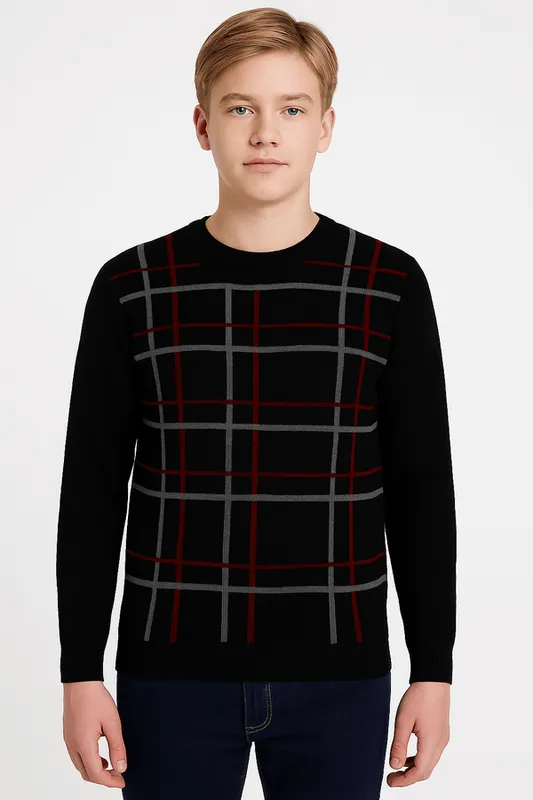 Blusão Tricot Juvenil Para Menino - PRETO/GRAFITE/VERMELHO 10