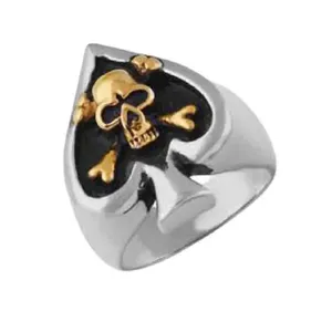 Gothic Spade 3 Anel Caveira Dourada 24,29,31,33 D+ 14