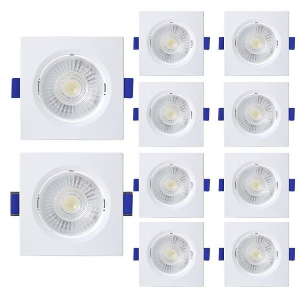 Kit 10 Spot De Led Embutir Slim Mr16 Quadrado 6w Bivolt 3000k Quente