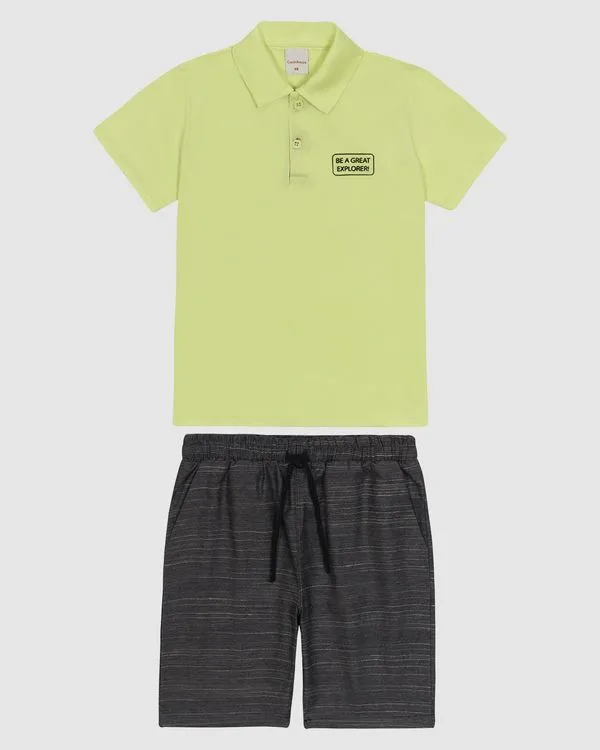 Conjunto Menino Camisa Polo Manga Curta Em Algodão - Carinhoso Verde - 12