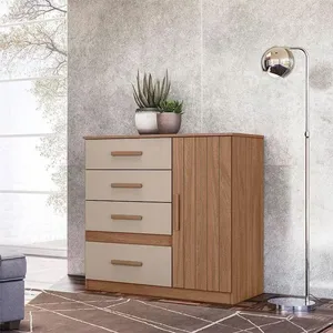 Cômoda Sapateira Vênus 4 Gavetas em MDF com Puxador em MDF Fendi Texturizado para Quarto Cômoda Sapateira Ambiente Vênus Carvalho Fendi - Moval