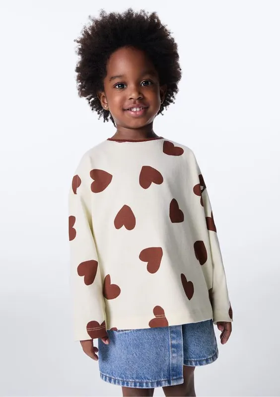 Blusa Infantil Menina Oversized Estampada - Creme 004
