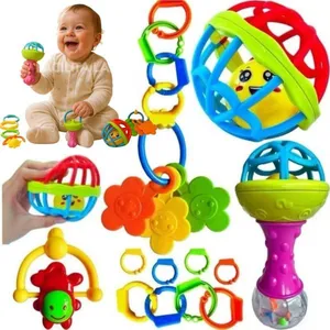 Kit Chocalho para Bebê 8 Peças Educativo Sensorial Mordedor Colorido Casa do Brinquedo Kit Chocalho para Bebê 8 Peças Sensorial Mordedor Colorido Casa do Brinquedo