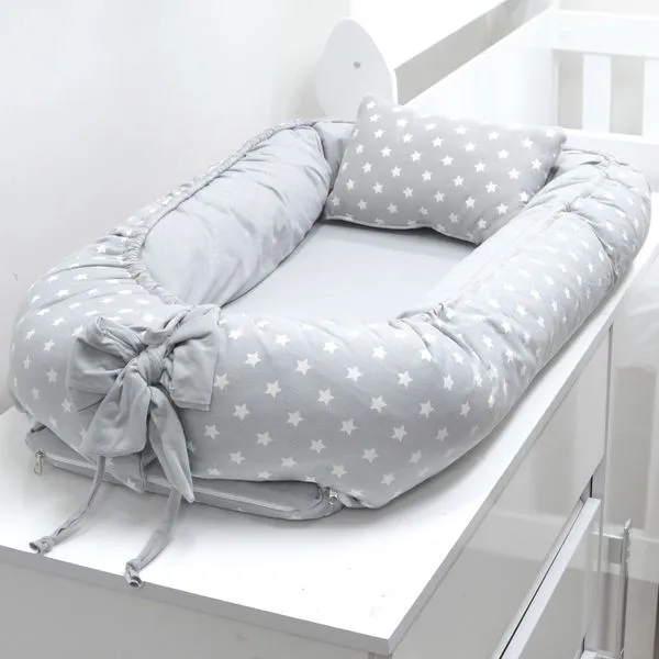 Ninho Mini Berço com almofada Estrelinha Cinza - 56C39NHM