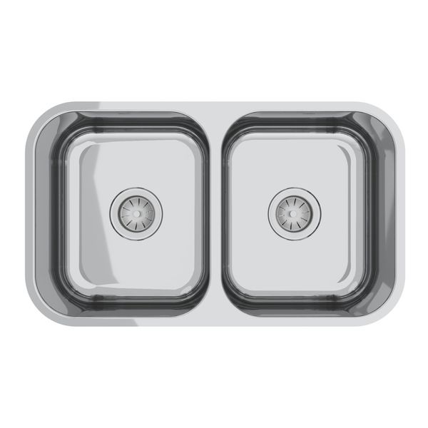 Cuba Dupla Mekal CD34 em Aço Inox 304 Alto Brilho 70x40x17cm com Válvula Cuba Dupla CD34 0.7 Alto Brilho Válvula 4.5 70X40X17CM Aço 304 Mekal