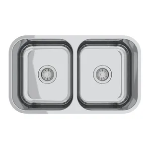 Cuba Dupla Mekal CD34 em Aço Inox 304 Alto Brilho 70x40x17cm com Válvula Cuba Dupla CD34 0.7 Alto Brilho Válvula 4.5 70X40X17CM Aço 304 Mekal