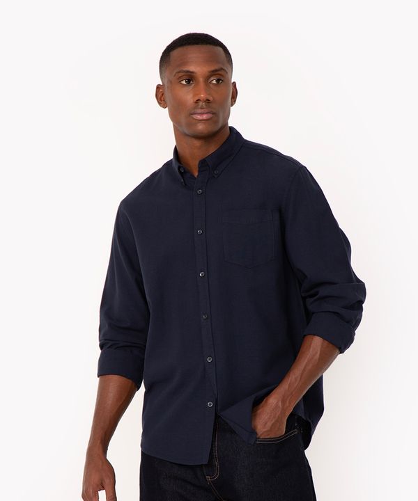 camisa comfort oxford manga longa - azul marinho M