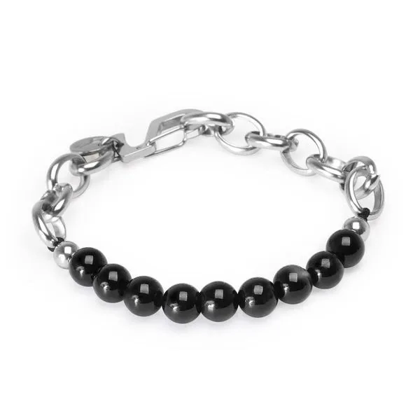 Pulseira Moore de Pedra Natural Ágata Preta Preta Ajustável