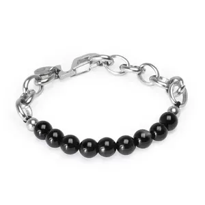 Pulseira Moore de Pedra Natural Ágata Preta Preta Ajustável