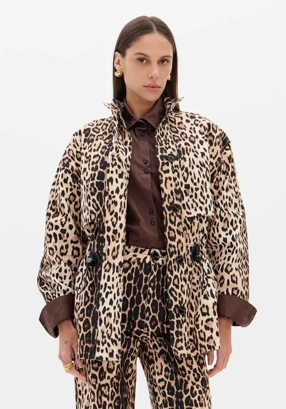 Parka Oversized Sarja Animal Print Marrom PP