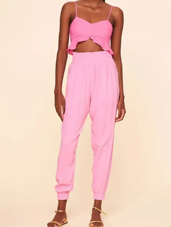Cropped com Babados Linho Colors ROSA PASTEL G
