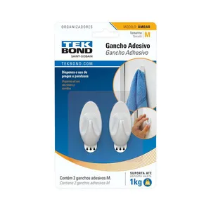 Gancho Adesivo Plástico Ambar Médio até 1kg Branco Tekbond Gancho Adesivo Plástico Ambar Médio até 1kg Branco