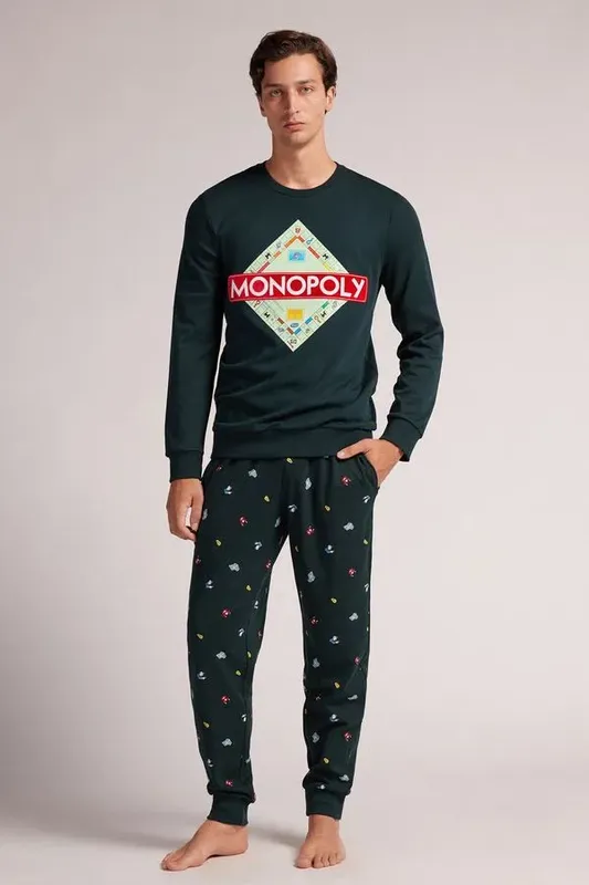 Pijama Comprido Monopoly Em Algodão - Verde P
