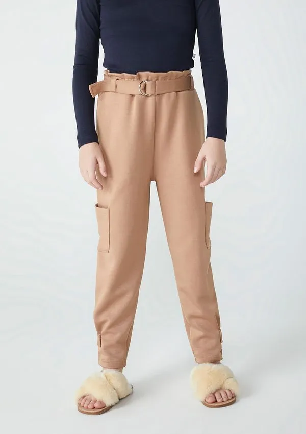 Calça Infantil Menina Clochard Em Moletom - Camelo 001