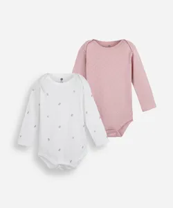 kit de 2 bodies infantil de algodão manga longa colorido 3-6