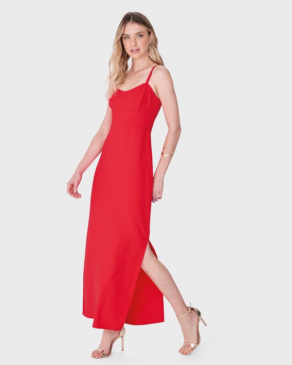 Vestido Longo Feminino Amarração Costas Em Viscose Sarjada - ENFIM Vermelho - G