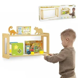 Prateleira Infantil Dupla Montessori MDF 55cm Amadeirado com Kit Montagem Junges Prateleira Infantil Dupla Montessori MDF 55cm Amadeirado Junges