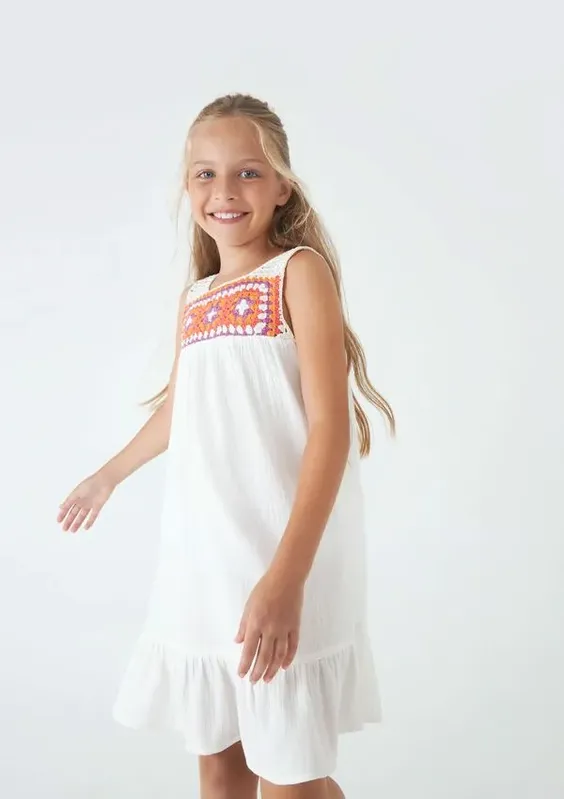 Vestido Midi Infantil Com Babados Em Tecido - Off white 012