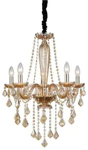 Lustre 5 Lâmpadas Cristale E14 40W Aço Vidro e Cristal Orluce Or1166 Ambar Dourado Bivolt