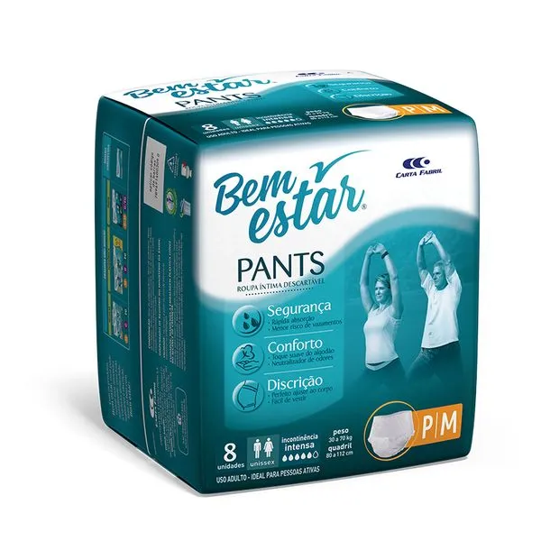 Roupa Íntima Bem Estar Pants P/M Com 8 Unidades