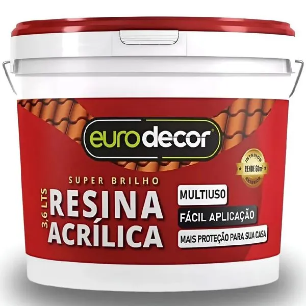 Resina Acrílica de Acabamento 3,6L 02.01.01.0002 Brilhante Incolor para Proteção de Superfícies Eurodecor Resina Acrílica de Acabamento 3,6L 02.01.01.0002 Brilhante Incolor para Pisos e Fachadas Eurodecor