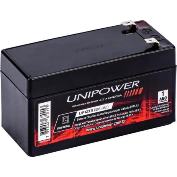 Bateria Selada Unipower UP1213 para Alarme Iluminação de Emergência Nobreak UPS 12V 1,3Ah Preta Bateria Selada Unipower UP1213 para Alarme Iluminação de Emergência Nobreak UPS 12V 1,3Ah