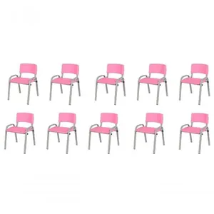 Kit 10 Cadeiras Infantil Iso, Escola, Base Cinza- Rosa