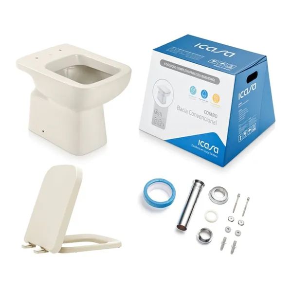 Kit Vaso Sanitário Convencional Misti Icasa com Assento Soft Close Palha Kit Vaso Sanitário Convencional e Acessórios Palha Misti Icasa
