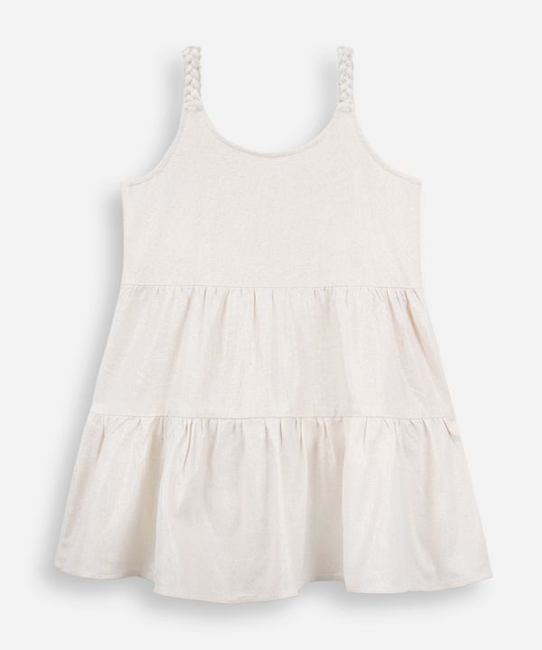vestido infantil de linho com alça trançada de lurex bege 6