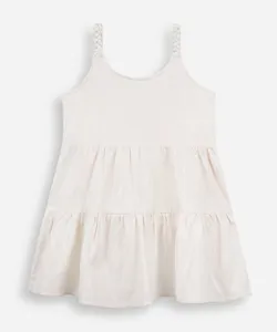 vestido infantil de linho com alça trançada de lurex bege 4