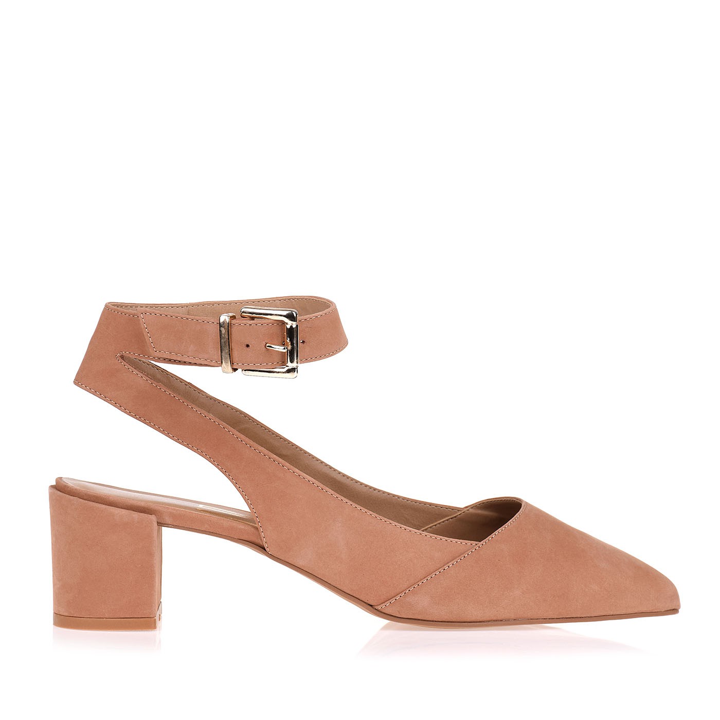 Slingback Salto Médio Nobuck Tan