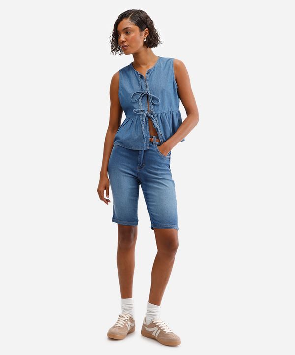 bermuda ciclista feminina jeans com cinto azul 36