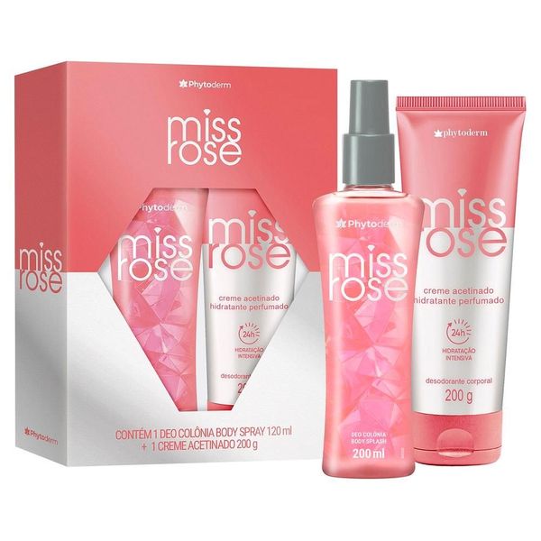 Kit Phytoderm Miss Rose Body Splash 120ml + Creme Hidratante Acetinado 200g