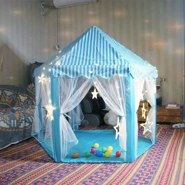 Tenda Infantil Tenda da Princesa Azul+LED com Espaço Interno Amplo Estrutura Estável Azul OEM Tenda Infantil Tenda da Princesa Azul+LED com Espaço Interno Amplo Azul OEM
